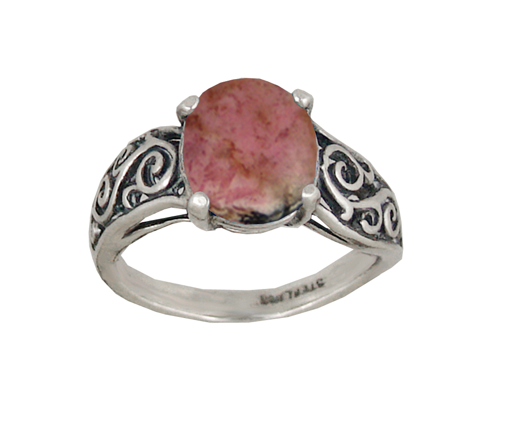 Sterling Silver Filigree Ring With Rhodonite Size 5